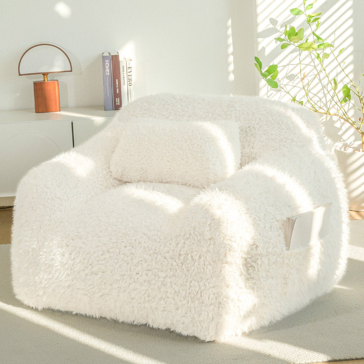 Fluffy&Bean — Puff Grande com Almofada | Super Confortável para Ler, Relaxar e Jogar — Bege