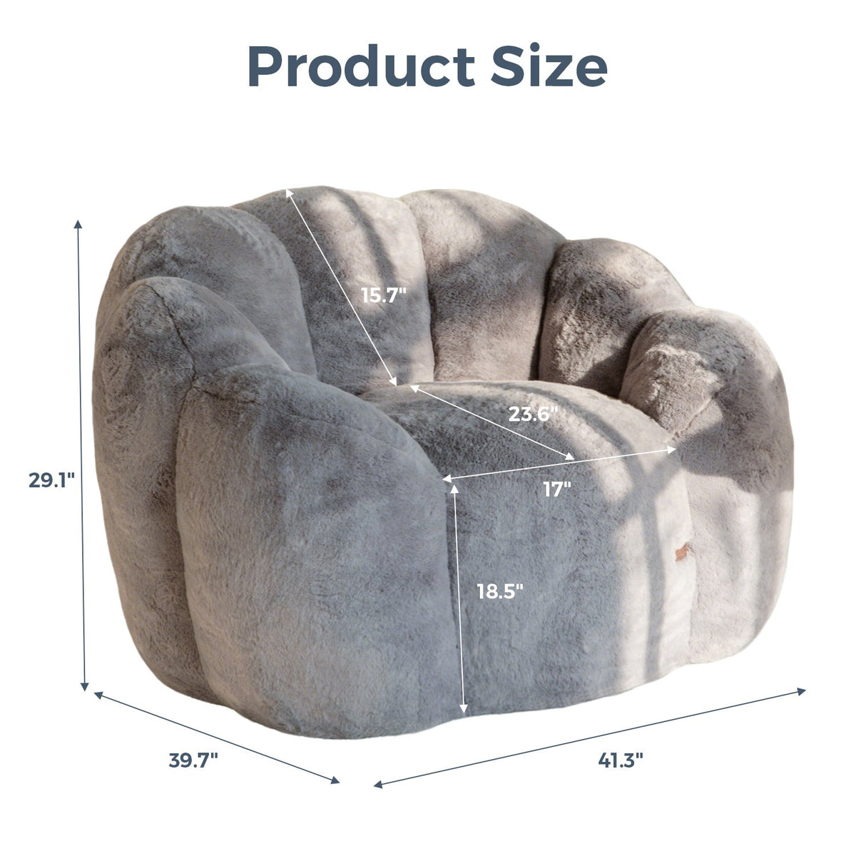 MAXYOYO Bean Bag Chair, Floral Shape Ultra Soft Faux Fur Petal Back Sofa for Adults, Single Size (Dark Grey)